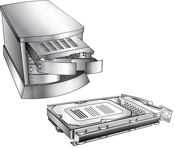 Sidecar RAID System and Drive Tray Illustration